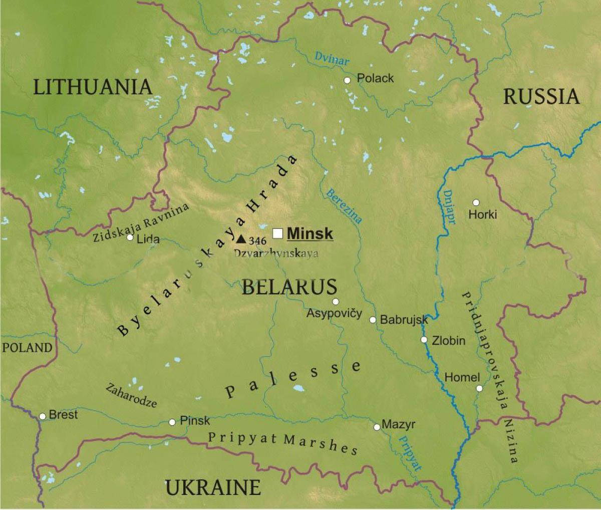 Mappa della Bielorussia fisico